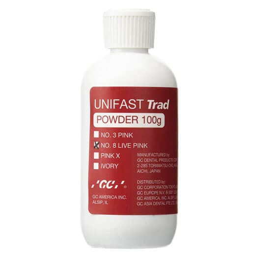 GC UNIFAST Trad, Powder, Self-Cure Acrylic Resin, Live Pink #8, 100g
