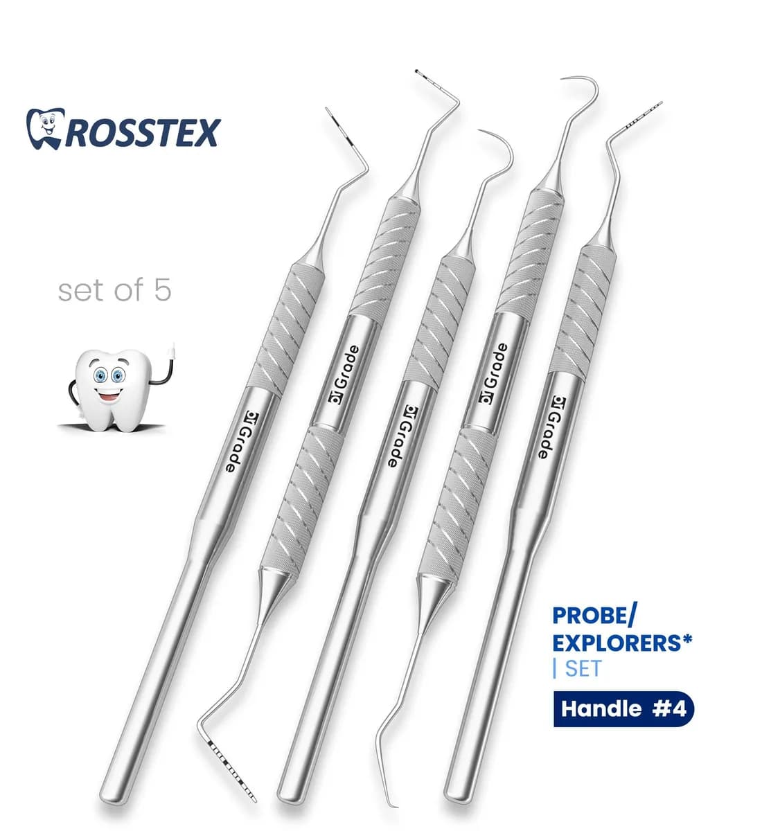 Dental Explorer & Probe Set, 5 Pcs