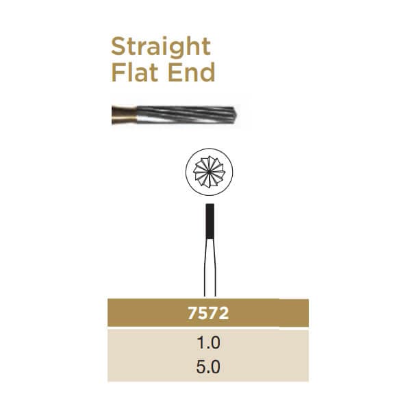 Trimming & Finishing Carbide Bur, Straight Flat End, FG-010, 12 Blades, PK/2