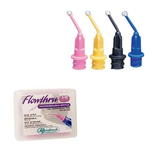 Flowthru Dispensing Tip, Microbrush Style, 25 Gauge, Blue